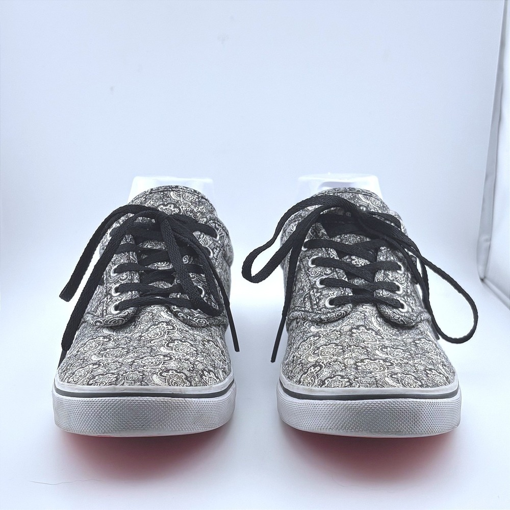 Vans Low Top Paisley‎ Canvas Sneakers Black White Floral Skate Shoes Womens